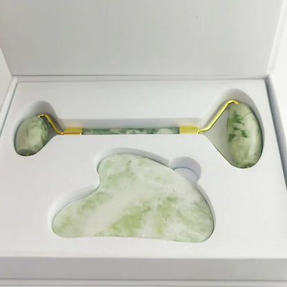 Luxury White Jade Gua Sha & Facial Roller Set – Xiu Yu Stone (110g)