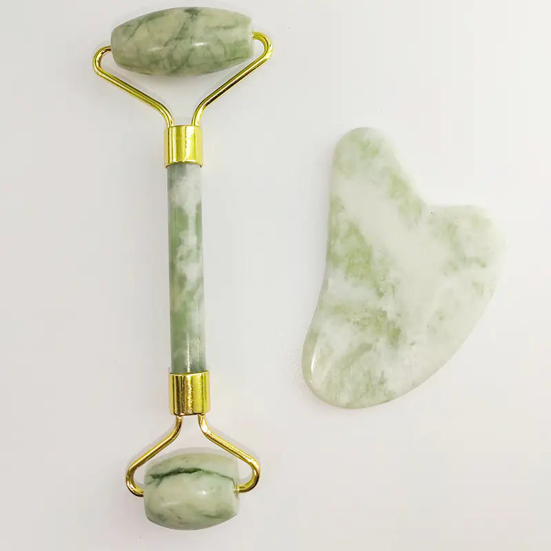 Luxury White Jade Gua Sha & Facial Roller Set – Xiu Yu Stone (110g)